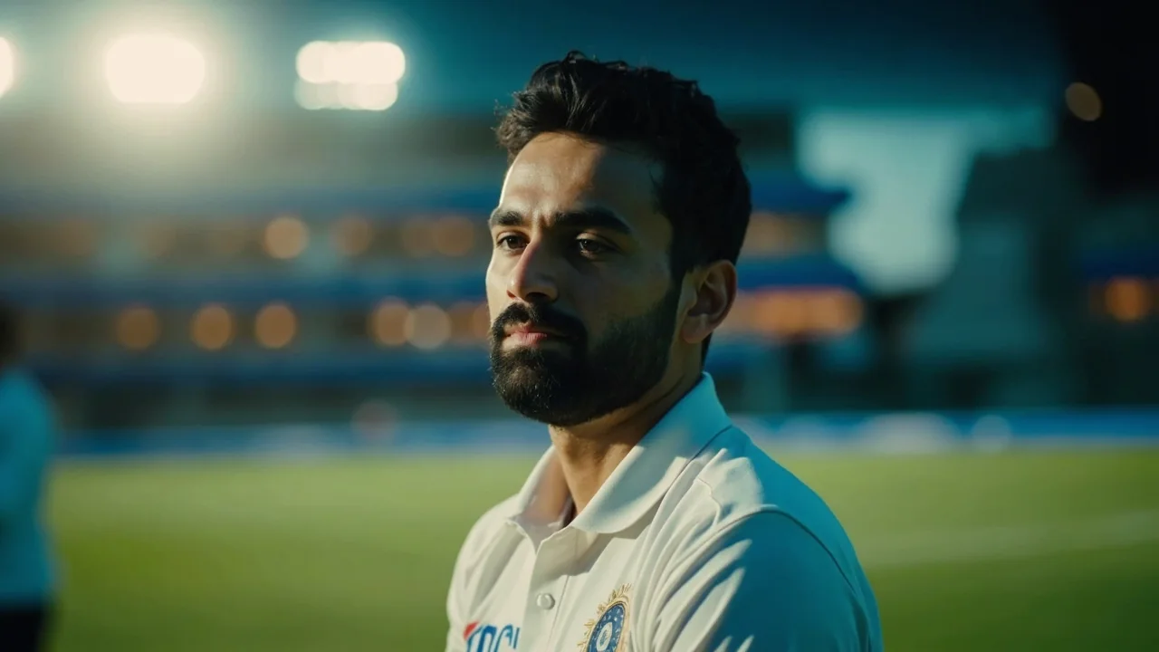Close action frame of a fast bowler in delivery stride on a subcontinental Test surface